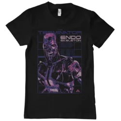 Sort Terminator T-shirt med Terminatoren på og endoskeleton skrevet på