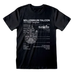 Sort Star Wars T-shirt med et blueprint af Millennium Falcon trykt på brystet