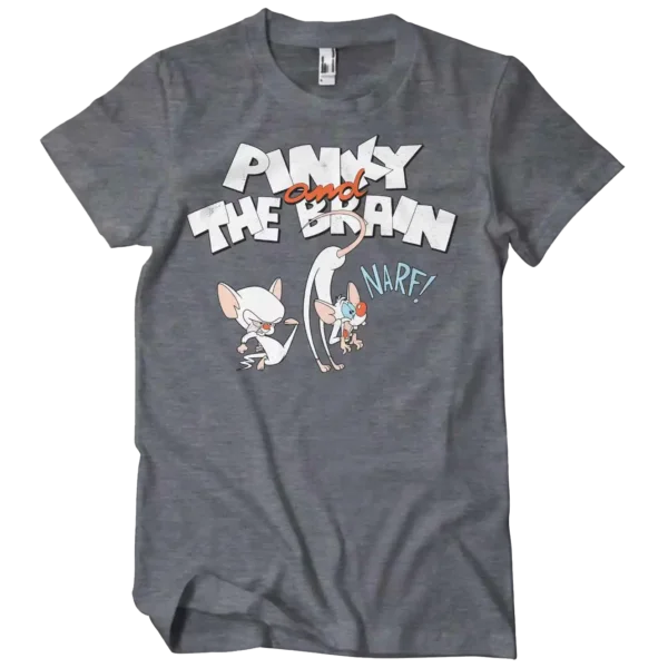 Mørkegrå Pinky and The Brain T-shirt hvor Brain sparker Pinky som råber NARF