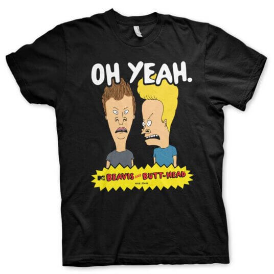 Sort t-shirt med Beavis og Butt-Head og teksten "Oh Yeah" fra MTV's ikoniske show
