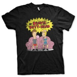 Sort t-shirt med Beavis og Butt-Head, der sidder på en sofa, fra MTV's ikoniske show