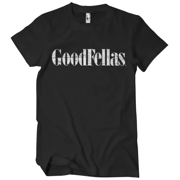 Sort T-shirt med GoodFellas-logo i hvid, slidt skrift, der giver et råt vintage-look.